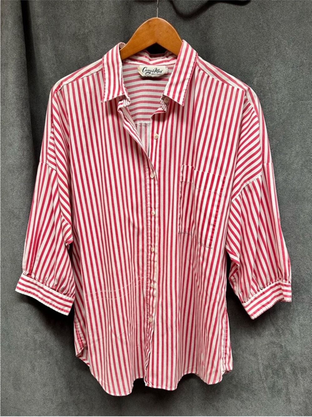 Vintage red white stripe oversize shirt women’s large